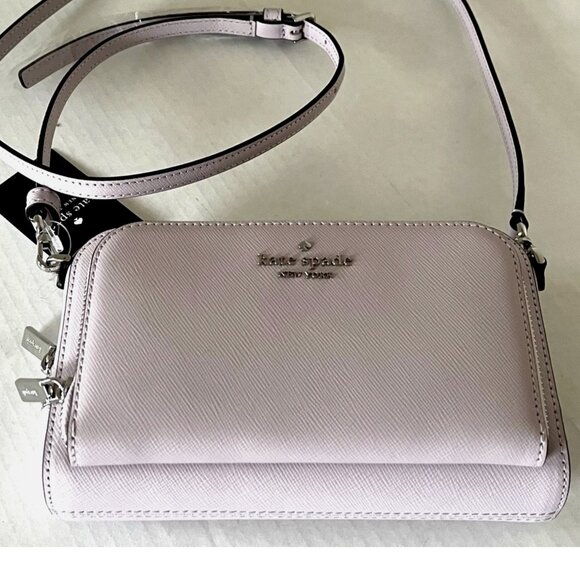 New Kate Spade Staci Dual Zip Around Crossbody Saffiano Leather Lilac Moonlight - Picture 3 of 6